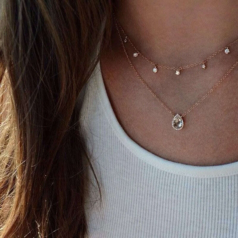Bohemia Multilayer Crystal Butterfly Pendant Necklaces For Women Hollow Heart Choker Necklace Fashion Jewelry Party Gift N0321 - KIMLUD