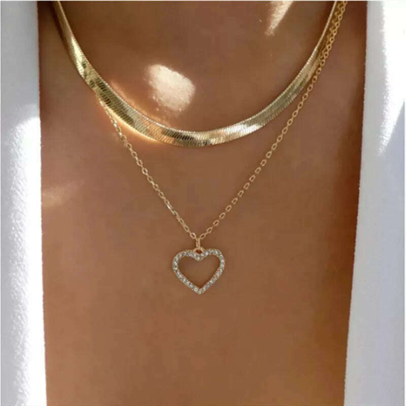 Bohemia Multilayer Crystal Butterfly Pendant Necklaces For Women Hollow Heart Choker Necklace Fashion Jewelry Party Gift N0321 - KIMLUD