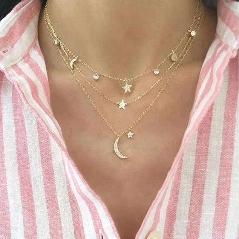 Bohemia Multilayer Crystal Butterfly Pendant Necklaces For Women Hollow Heart Choker Necklace Fashion Jewelry Party Gift N0321 - KIMLUD