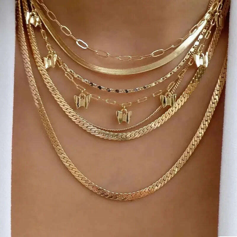 Bohemia Multilayer Crystal Butterfly Pendant Necklaces For Women Hollow Heart Choker Necklace Fashion Jewelry Party Gift N0321 - KIMLUD