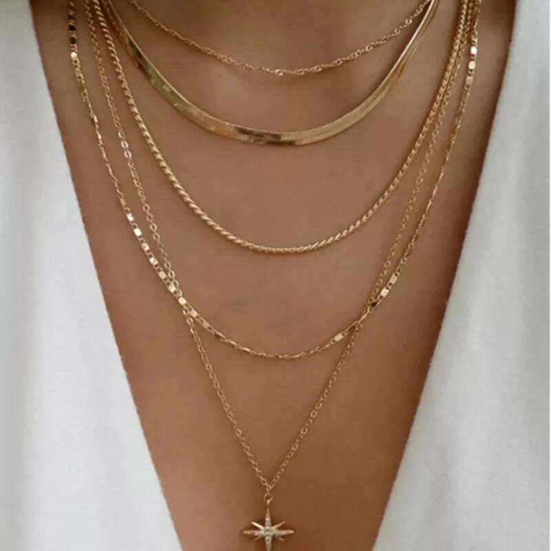 Bohemia Multilayer Crystal Butterfly Pendant Necklaces For Women Hollow Heart Choker Necklace Fashion Jewelry Party Gift N0321 - KIMLUD