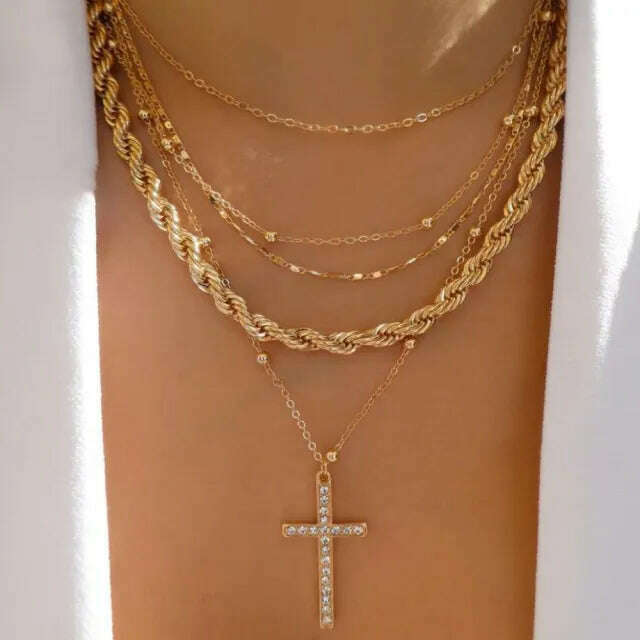 Bohemia Multilayer Crystal Butterfly Pendant Necklaces For Women Hollow Heart Choker Necklace Fashion Jewelry Party Gift N0321 - KIMLUD