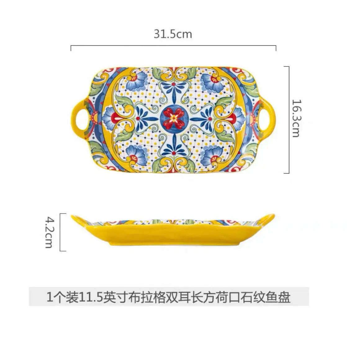 KIMLUD, Bohemian Style Ceramic Tableware Combination Set High Color Household Ceramic Rice Bowl Vegetable Plate Noodle Bowl, J, KIMLUD Womens Clothes