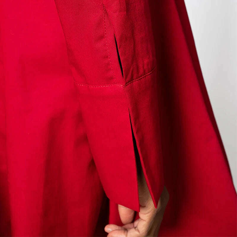Bohohipei 2024 New Spring Women Elegant Red Party Evening Midi Dresses Long Sleeves Loose Solid Color Stand Collar Prom Gown - KIMLUD
