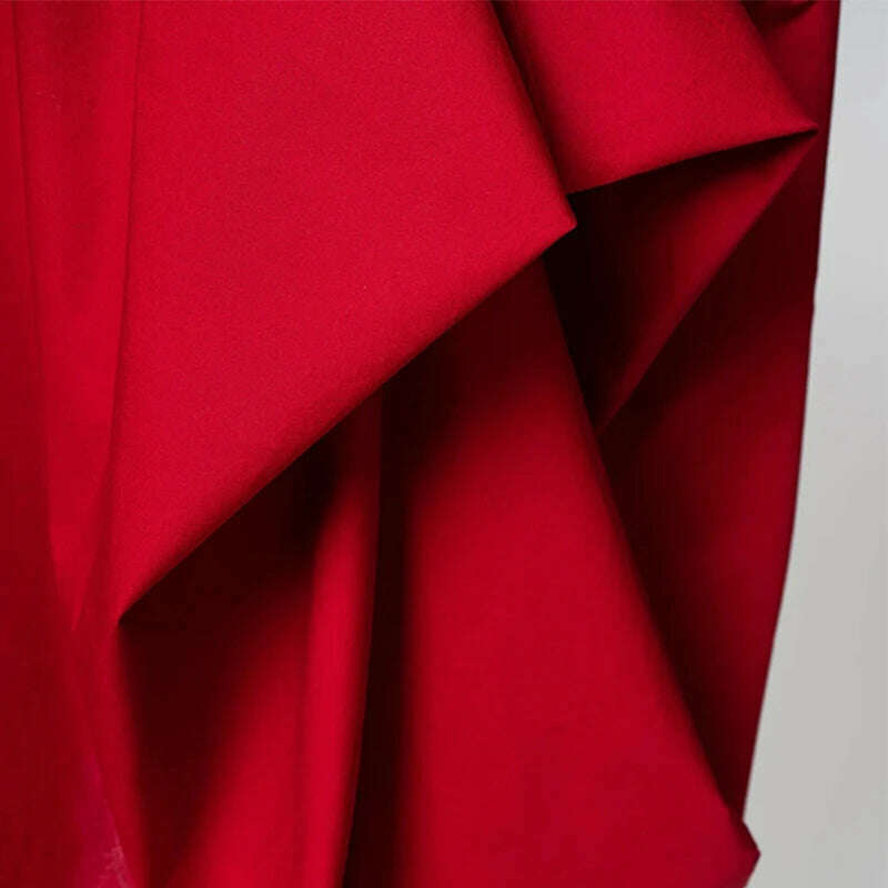Bohohipei 2024 New Spring Women Elegant Red Party Evening Midi Dresses Long Sleeves Loose Solid Color Stand Collar Prom Gown - KIMLUD