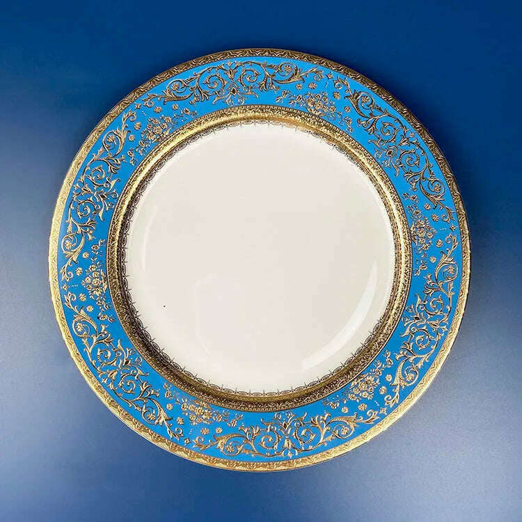 KIMLUD, Bone China Disc Embossed Gold European Western Food 10-inch Plate Model Room High-end Hotel Pendulum  dinner plates, 10.5 inch c, KIMLUD Womens Clothes