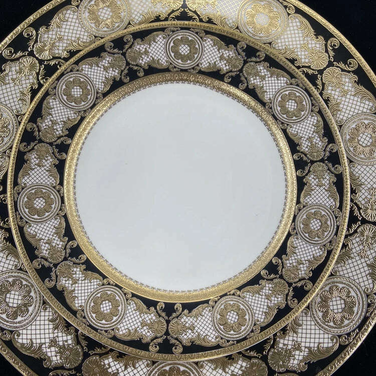 KIMLUD, Bone China Disc Embossed Gold European Western Food 10-inch Plate Model Room High-end Hotel Pendulum  dinner plates, KIMLUD Womens Clothes