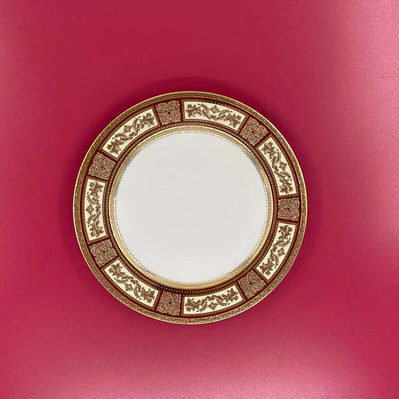 KIMLUD, Bone China Disc Embossed Gold European Western Food 10-inch Plate Model Room High-end Hotel Pendulum  dinner plates, 7.5 inch e, KIMLUD Womens Clothes