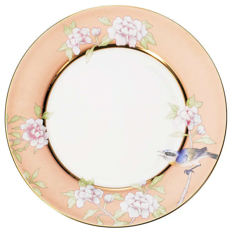 KIMLUD, Bone China Tableware Set Peony Cold Dish Cuckoo Cup Set Golden Edge Steak Tray Chinese Style Dinner Plate Flower Bird Coffee Cup, KIMLUD Womens Clothes