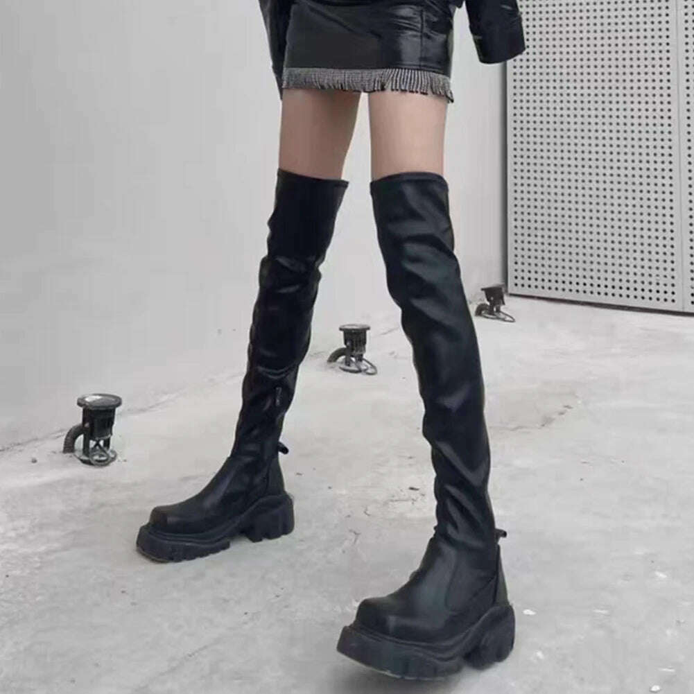 Brand New Ladies Chunky High Heels Thigh High Boots Fashion Solid Platform women's Over The Knee Boots Casual Comfy Woman Shoes - KIMLUD