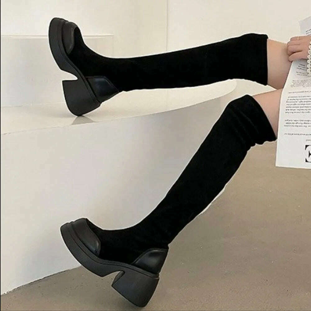 Brand New Ladies Chunky High Heels Thigh High Boots Fashion Solid Platform women's Over The Knee Boots Casual Comfy Woman Shoes - KIMLUD