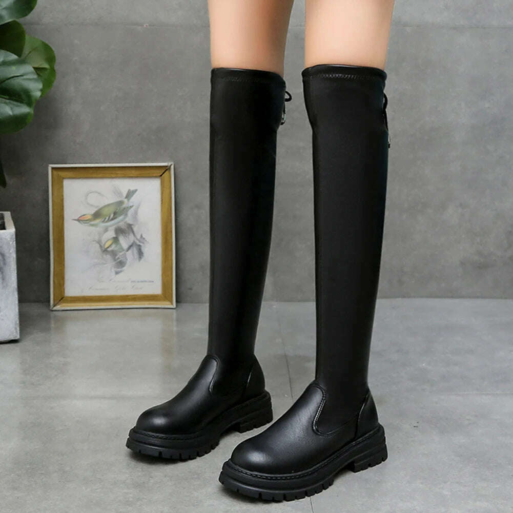 Brand New Ladies Chunky High Heels Thigh High Boots Fashion Solid Platform women's Over The Knee Boots Casual Comfy Woman Shoes - KIMLUD