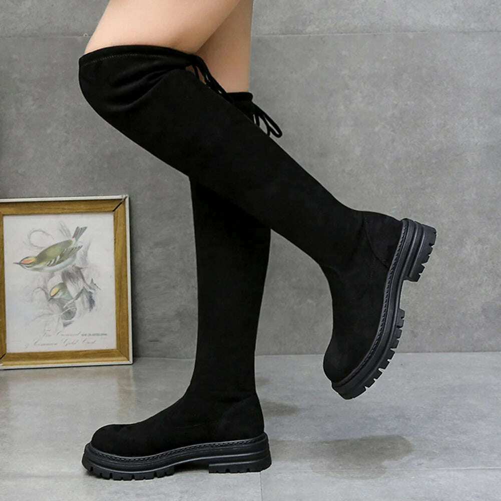 Brand New Ladies Chunky High Heels Thigh High Boots Fashion Solid Platform women's Over The Knee Boots Casual Comfy Woman Shoes - KIMLUD