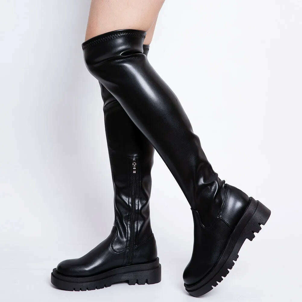 Brand New Ladies Chunky High Heels Thigh High Boots Fashion Solid Platform women's Over The Knee Boots Casual Comfy Woman Shoes - KIMLUD