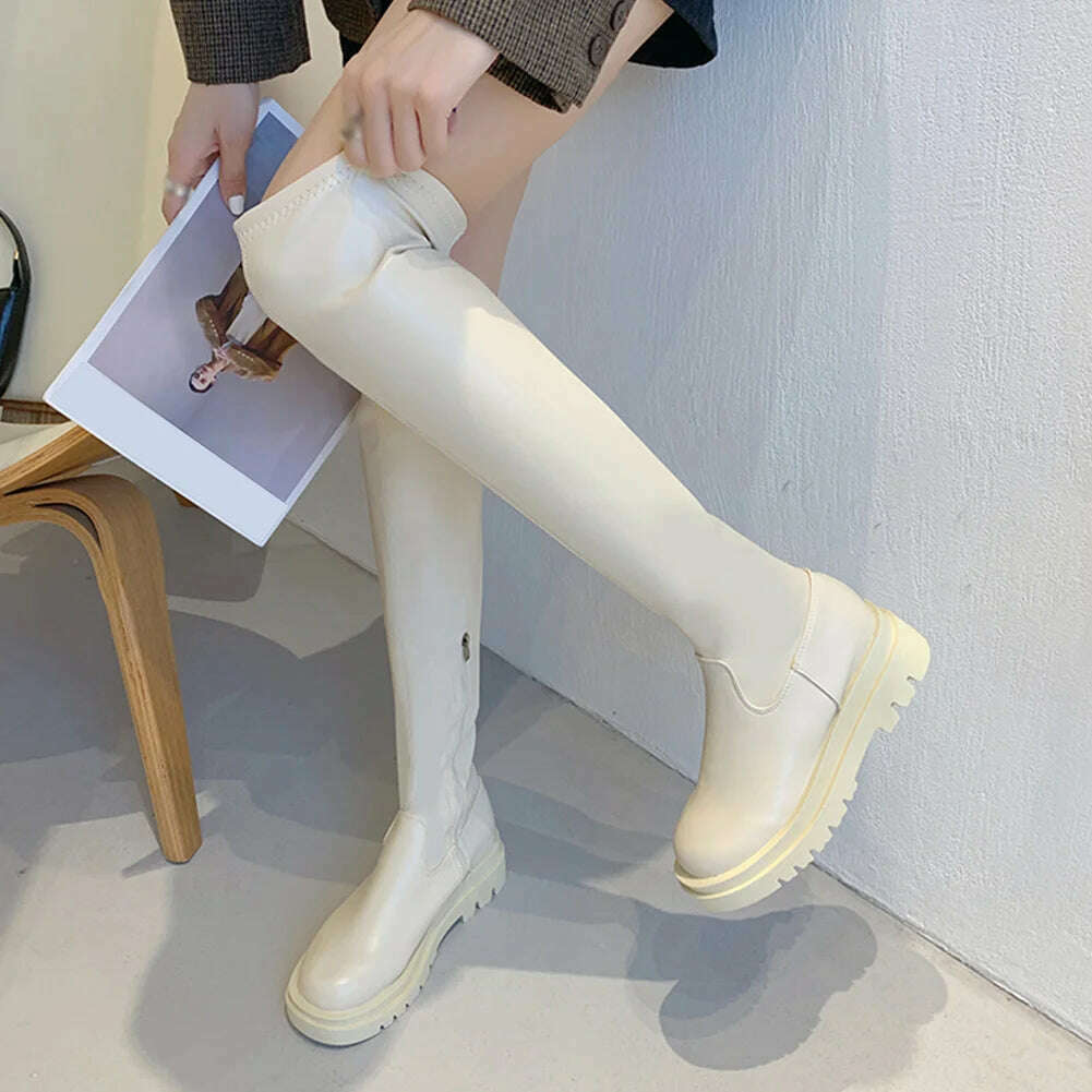 Brand New Ladies Chunky High Heels Thigh High Boots Fashion Solid Platform women's Over The Knee Boots Casual Comfy Woman Shoes - KIMLUD
