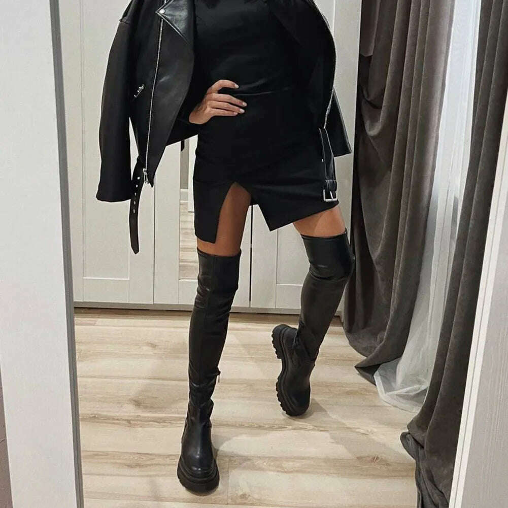 Brand New Ladies Chunky High Heels Thigh High Boots Fashion Solid Platform women's Over The Knee Boots Casual Comfy Woman Shoes - KIMLUD