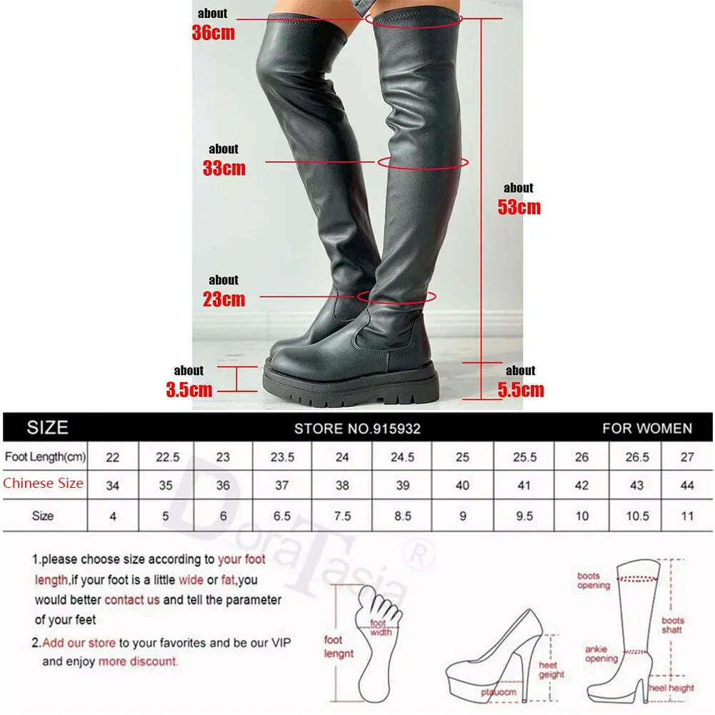 Brand New Ladies Chunky High Heels Thigh High Boots Fashion Solid Platform women's Over The Knee Boots Casual Comfy Woman Shoes - KIMLUD