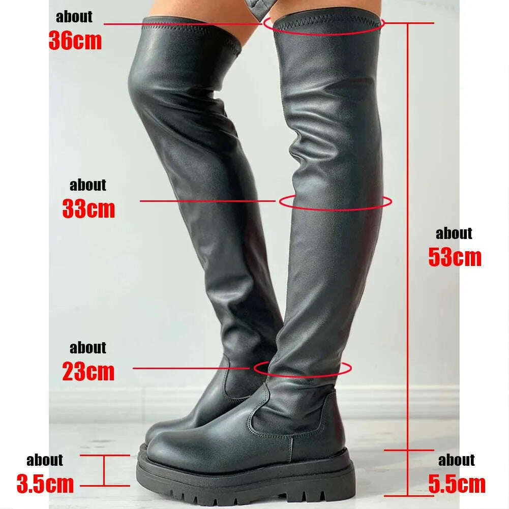 Brand New Ladies Chunky High Heels Thigh High Boots Fashion Solid Platform women's Over The Knee Boots Casual Comfy Woman Shoes - KIMLUD