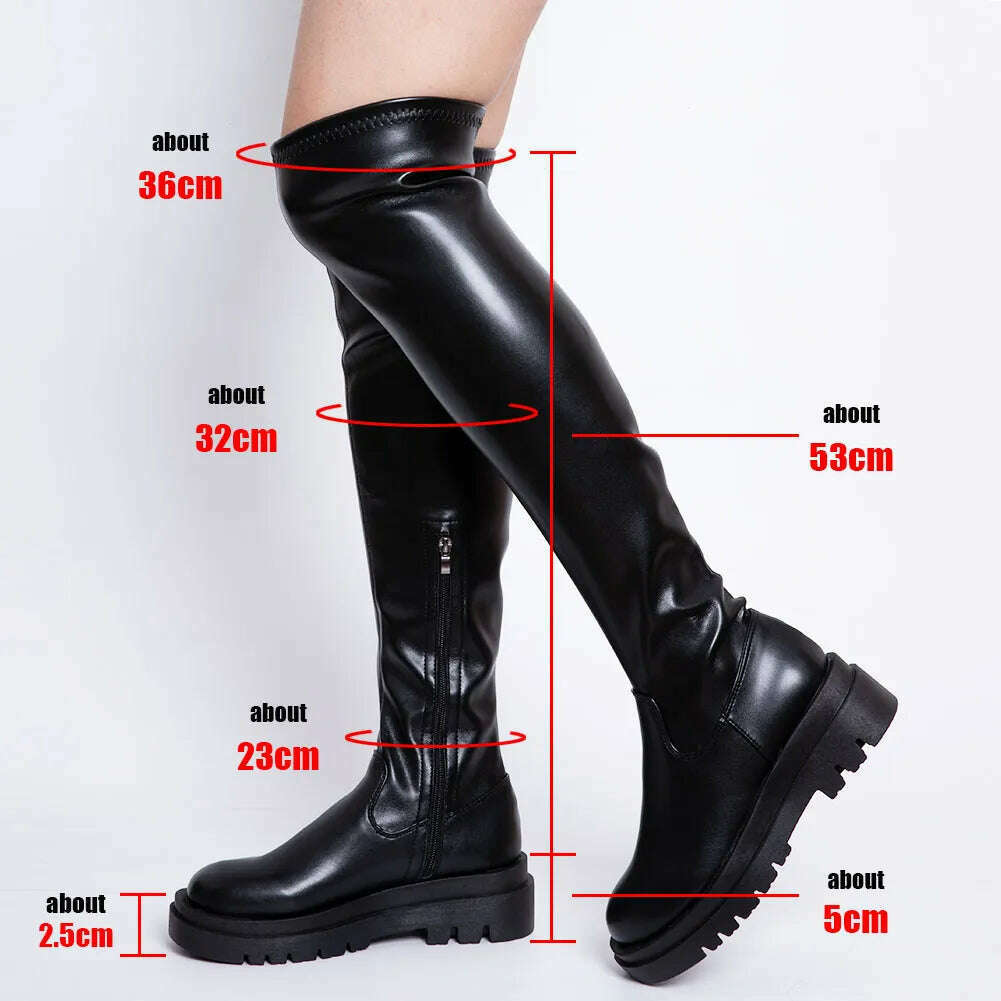 Brand New Ladies Chunky High Heels Thigh High Boots Fashion Solid Platform women's Over The Knee Boots Casual Comfy Woman Shoes - KIMLUD