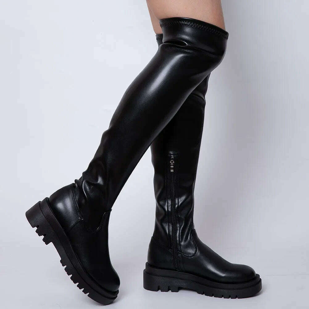 Brand New Ladies Chunky High Heels Thigh High Boots Fashion Solid Platform women's Over The Knee Boots Casual Comfy Woman Shoes - KIMLUD