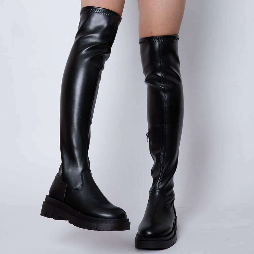Brand New Ladies Chunky High Heels Thigh High Boots Fashion Solid Platform women's Over The Knee Boots Casual Comfy Woman Shoes - KIMLUD