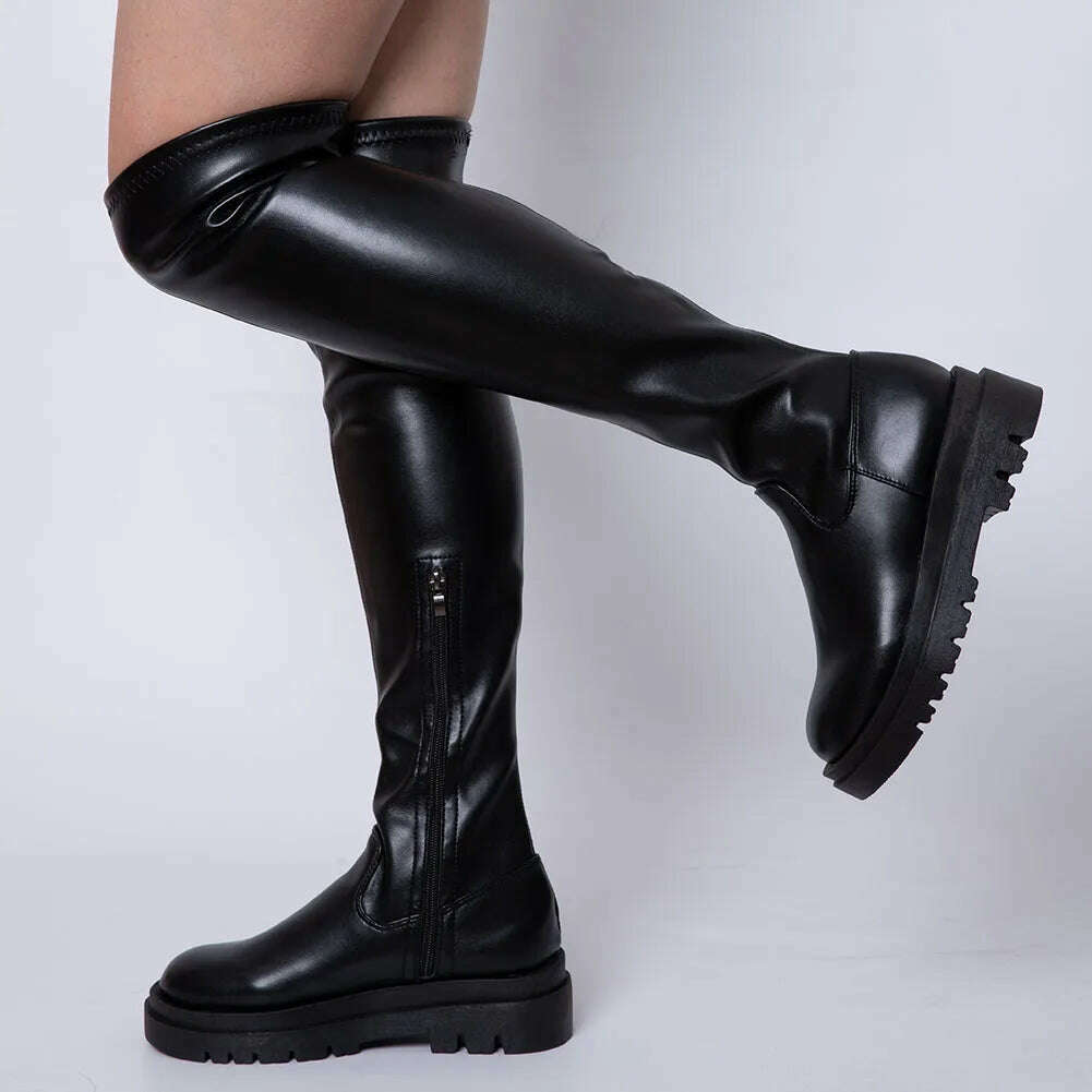 Brand New Ladies Chunky High Heels Thigh High Boots Fashion Solid Platform women's Over The Knee Boots Casual Comfy Woman Shoes - KIMLUD