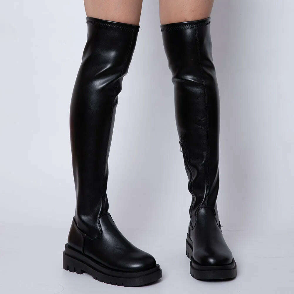 Brand New Ladies Chunky High Heels Thigh High Boots Fashion Solid Platform women's Over The Knee Boots Casual Comfy Woman Shoes - KIMLUD
