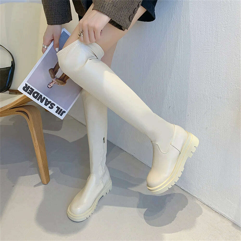 Brand New Ladies Chunky High Heels Thigh High Boots Fashion Solid Platform women's Over The Knee Boots Casual Comfy Woman Shoes - KIMLUD