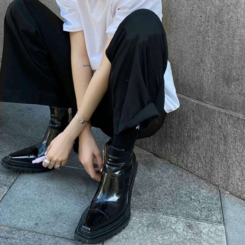 British Style Ankle Boots Women's New European American Pointed Thick Heels Retro Side Zip Motorcycle Short Boots Women - KIMLUD