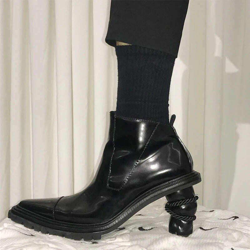 British Style Ankle Boots Women's New European American Pointed Thick Heels Retro Side Zip Motorcycle Short Boots Women - KIMLUD
