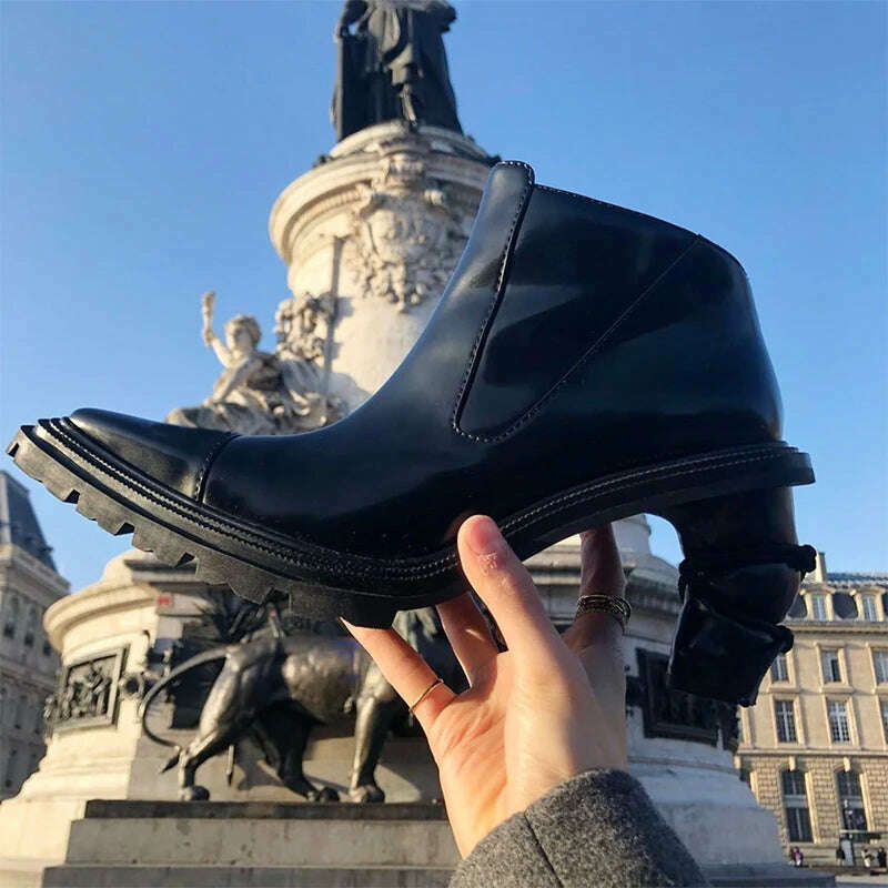 British Style Ankle Boots Women's New European American Pointed Thick Heels Retro Side Zip Motorcycle Short Boots Women - KIMLUD
