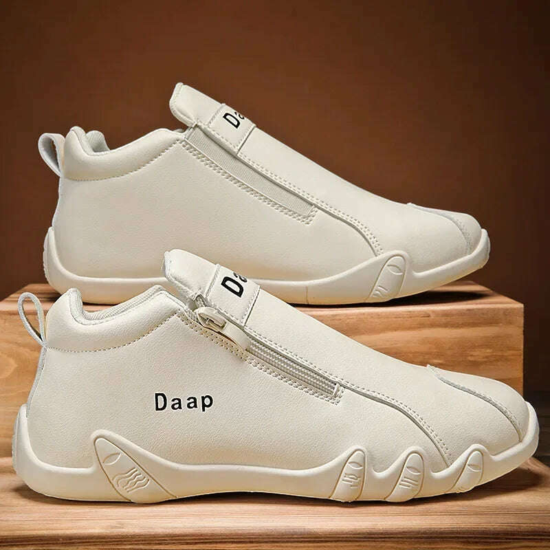 KIMLUD, British Style Fashion Short Boots Men Luxury Leather Anti Slip Comfortable Work Shoes Outdoor Travel Sports Casual Shoes, Beige / 42, KIMLUD APPAREL - Womens Clothes