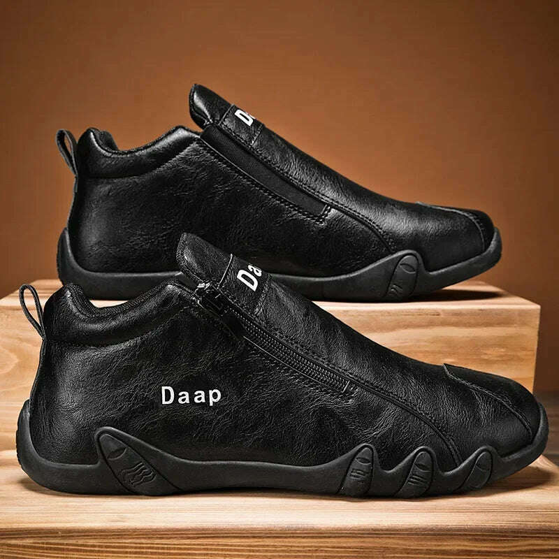 KIMLUD, British Style Fashion Short Boots Men Luxury Leather Anti Slip Comfortable Work Shoes Outdoor Travel Sports Casual Shoes, black / 40, KIMLUD APPAREL - Womens Clothes