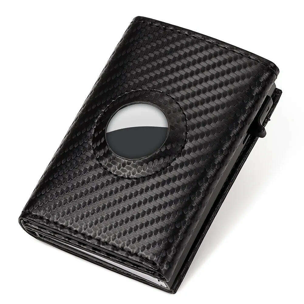 KIMLUD, Carbon Fiber Mens Airtag Wallet RFID Blcoking Pop Up Aluminum Card Holder Slim Male Smart Front Pocket with Banknote Compartment, black, KIMLUD APPAREL - Womens Clothes