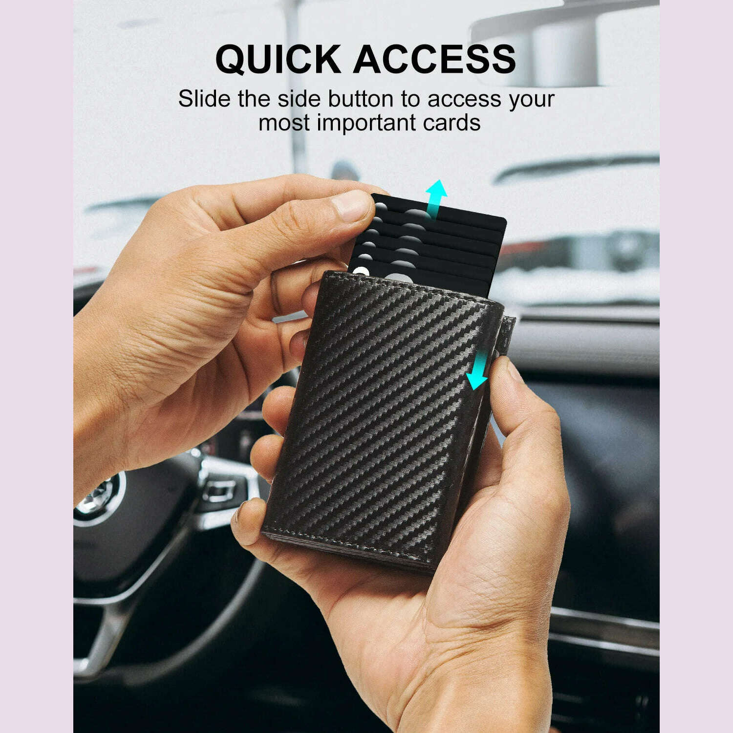 KIMLUD, Carbon Fiber Mens Wallet Card Holder RFID Blcoking Pop Up Aluminum Cards Case Slim Male Front Pocket with Banknote Compartment, KIMLUD Womens Clothes