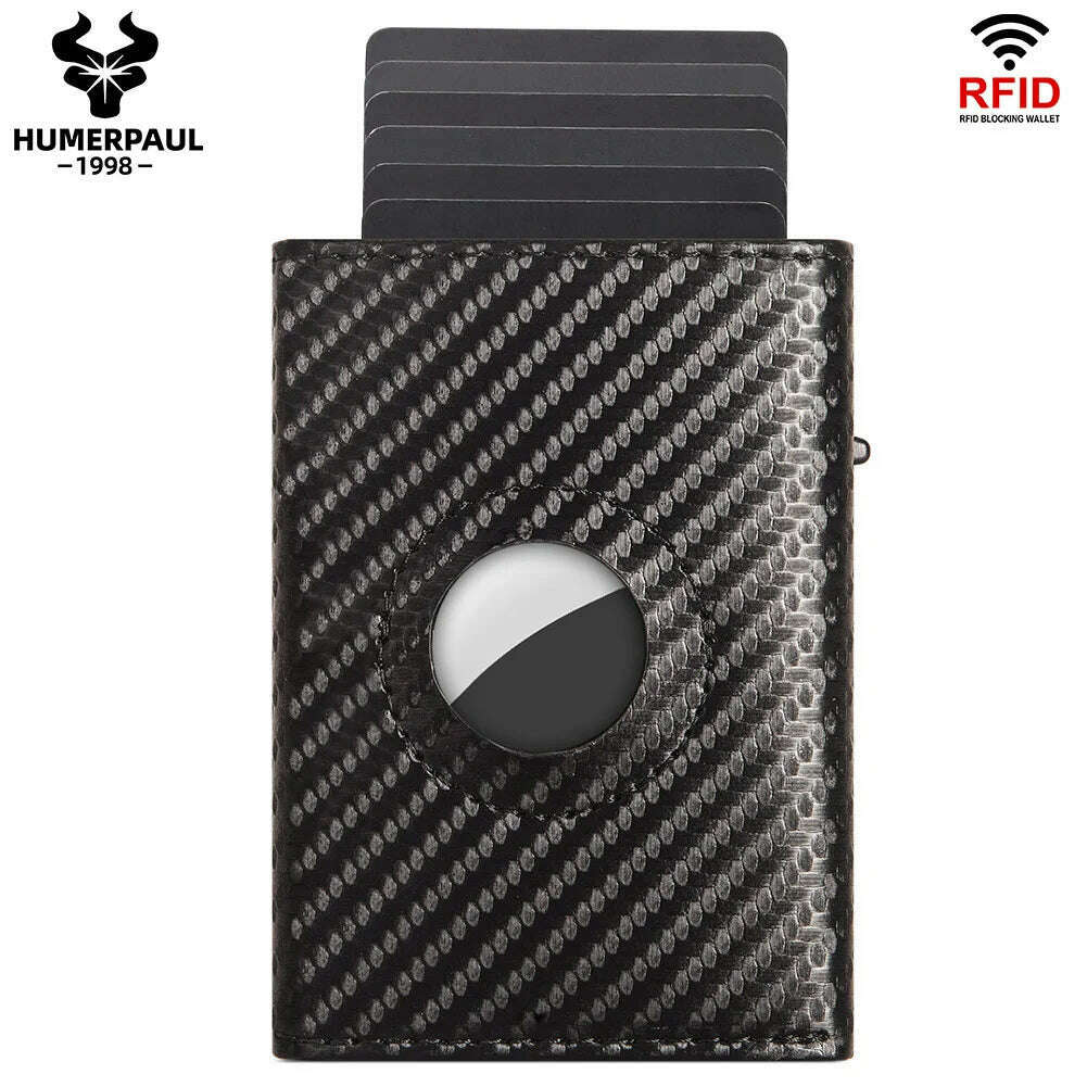 KIMLUD, Carbon Fiber Mens Wallet Card Holder RFID Blcoking Pop Up Aluminum Cards Case Slim Male Front Pocket with Banknote Compartment, with airtagholder, KIMLUD APPAREL - Womens Clothes