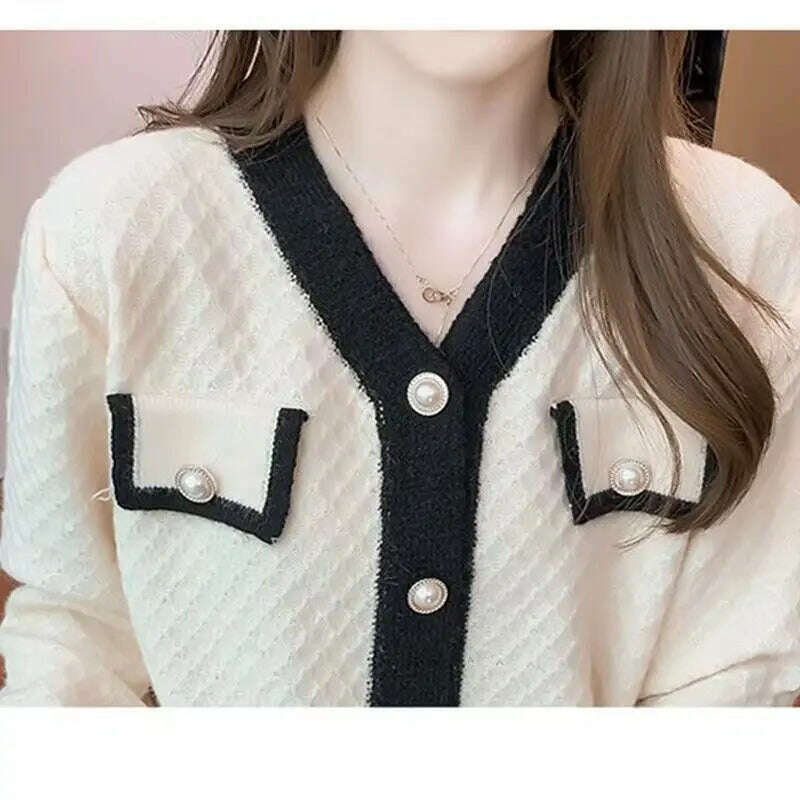 KIMLUD, Cardigan Sweater Women's 2024 Spring and Autumn New Style Small Fragrant V-neck Coat Short Western-style Bottom Shirt Top, KIMLUD Womens Clothes