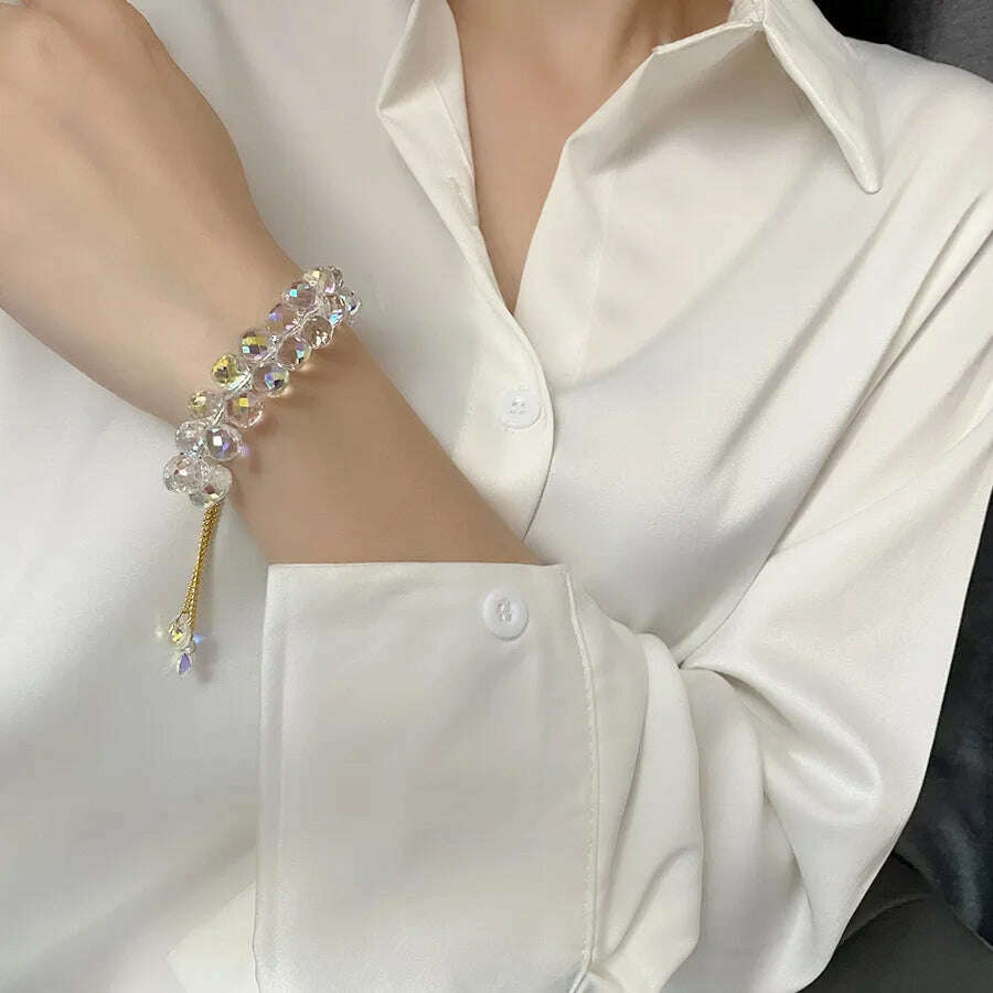 KIMLUD, CARLIDANA New Artificial Austria Crystal Bracelet Fashion Shiny Stone Beads Elasticity Rope Strand Bracelets for Women Jewelry, KIMLUD Womens Clothes