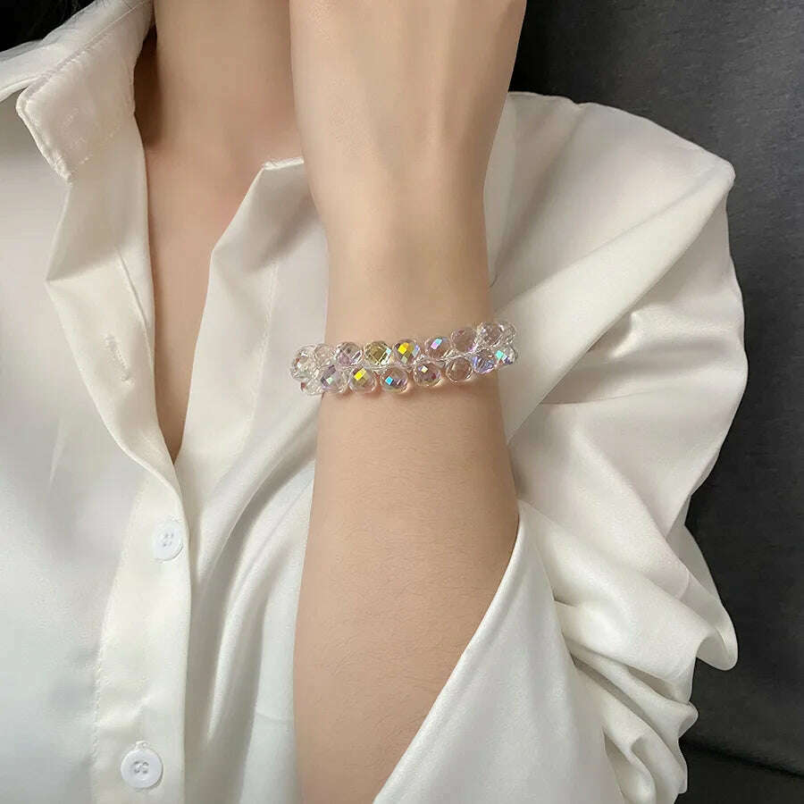 KIMLUD, CARLIDANA New Artificial Austria Crystal Bracelet Fashion Shiny Stone Beads Elasticity Rope Strand Bracelets for Women Jewelry, KIMLUD Womens Clothes
