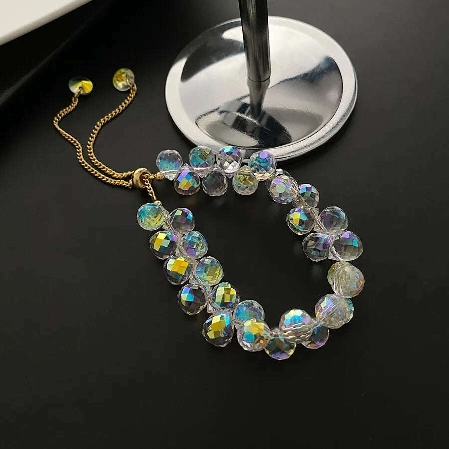 KIMLUD, CARLIDANA New Artificial Austria Crystal Bracelet Fashion Shiny Stone Beads Elasticity Rope Strand Bracelets for Women Jewelry, KIMLUD Womens Clothes