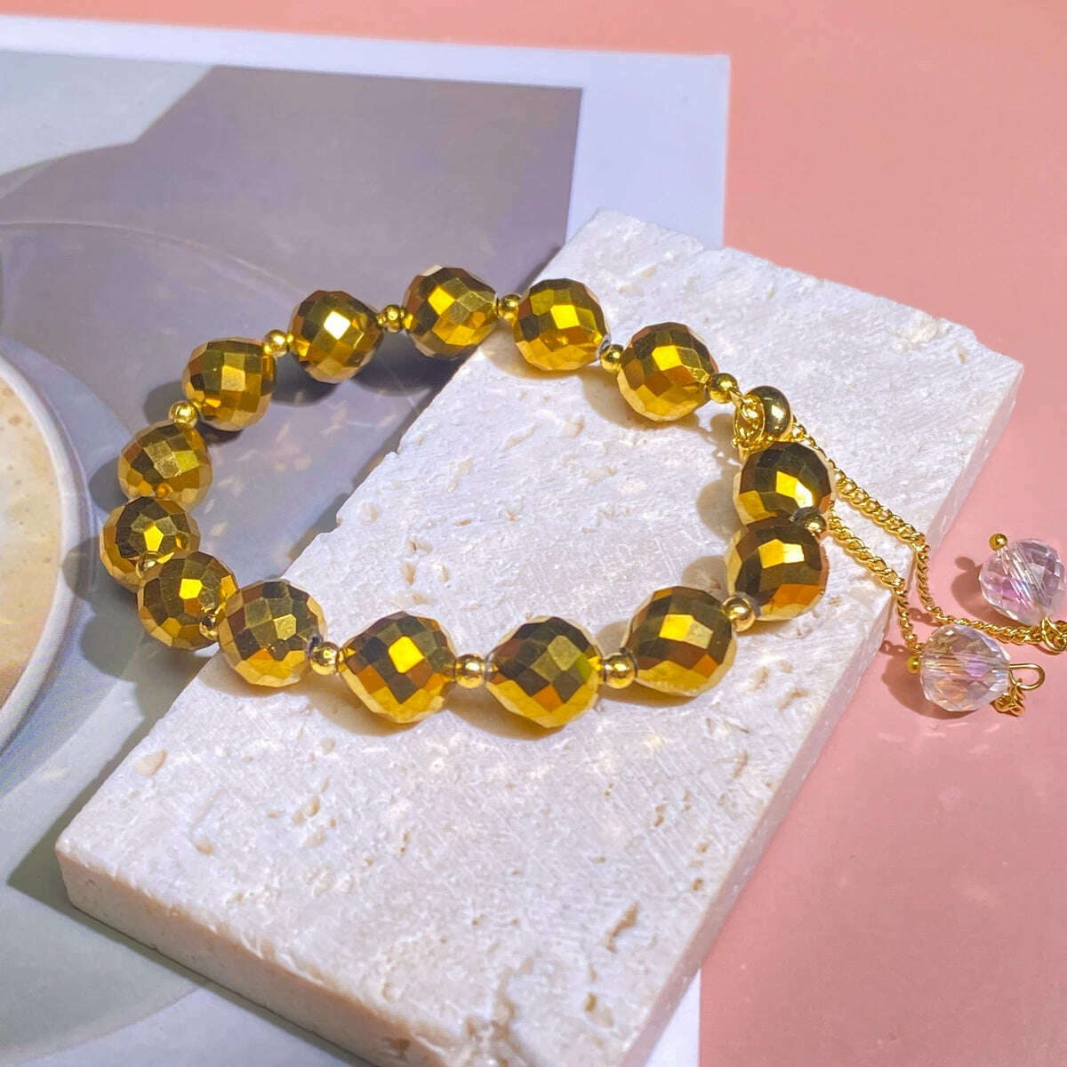 KIMLUD, CARLIDANA New Artificial Austria Crystal Bracelet Fashion Shiny Stone Beads Elasticity Rope Strand Bracelets for Women Jewelry, 30cm / Gold, KIMLUD APPAREL - Womens Clothes