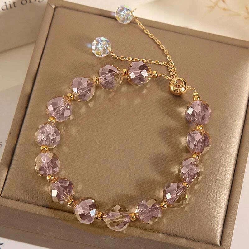 KIMLUD, CARLIDANA New Artificial Austria Crystal Bracelet Fashion Shiny Stone Beads Elasticity Rope Strand Bracelets for Women Jewelry, 30cm / Purple 2, KIMLUD APPAREL - Womens Clothes