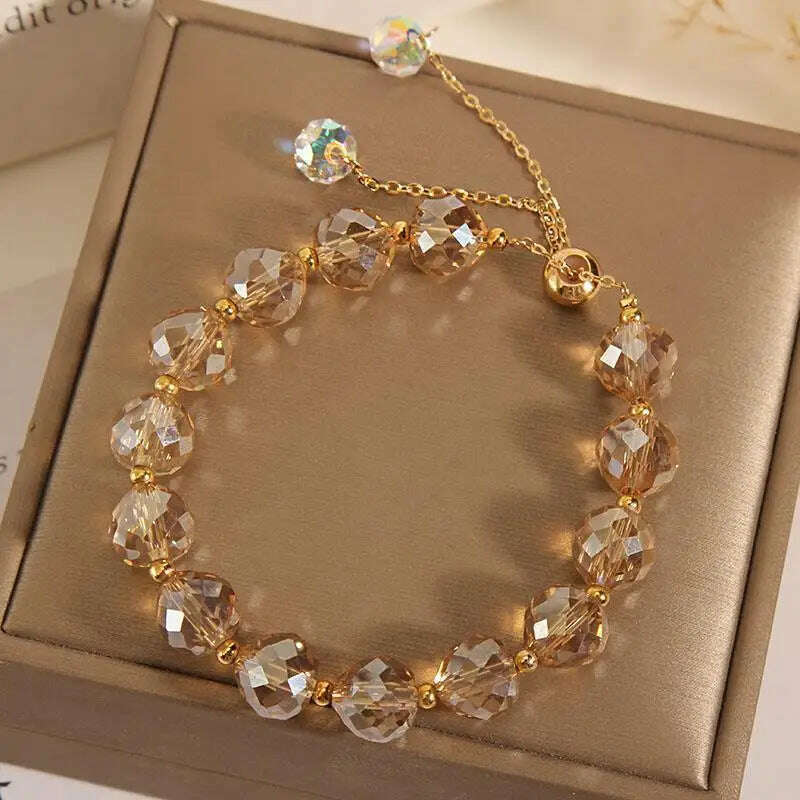 KIMLUD, CARLIDANA New Artificial Austria Crystal Bracelet Fashion Shiny Stone Beads Elasticity Rope Strand Bracelets for Women Jewelry, 30cm / Champagne 2, KIMLUD APPAREL - Womens Clothes
