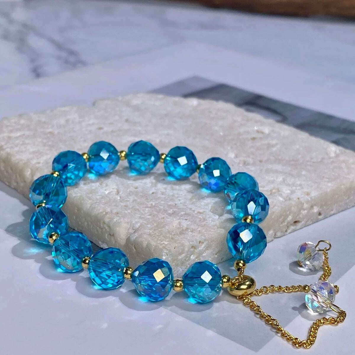 KIMLUD, CARLIDANA New Artificial Austria Crystal Bracelet Fashion Shiny Stone Beads Elasticity Rope Strand Bracelets for Women Jewelry, 30cm / Blue, KIMLUD APPAREL - Womens Clothes