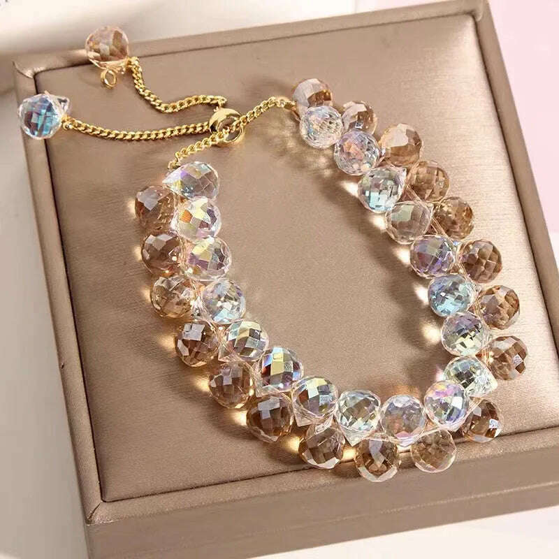 KIMLUD, CARLIDANA New Artificial Austria Crystal Bracelet Fashion Shiny Stone Beads Elasticity Rope Strand Bracelets for Women Jewelry, 30cm / Champagne 1, KIMLUD APPAREL - Womens Clothes