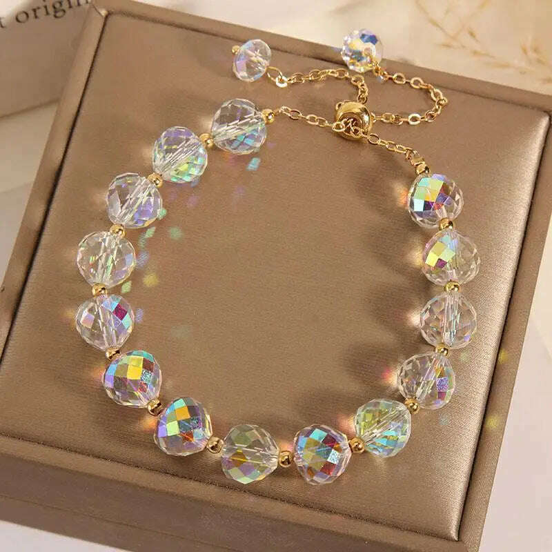 KIMLUD, CARLIDANA New Artificial Austria Crystal Bracelet Fashion Shiny Stone Beads Elasticity Rope Strand Bracelets for Women Jewelry, 30cm / White 2, KIMLUD APPAREL - Womens Clothes