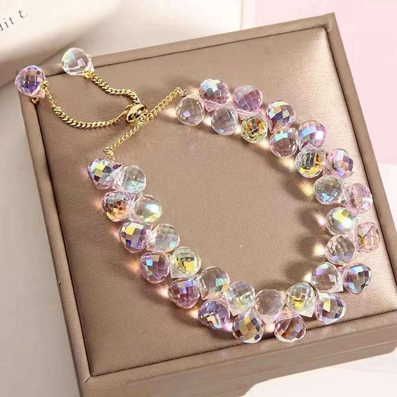 KIMLUD, CARLIDANA New Artificial Austria Crystal Bracelet Fashion Shiny Stone Beads Elasticity Rope Strand Bracelets for Women Jewelry, 30cm / Pink 1, KIMLUD APPAREL - Womens Clothes