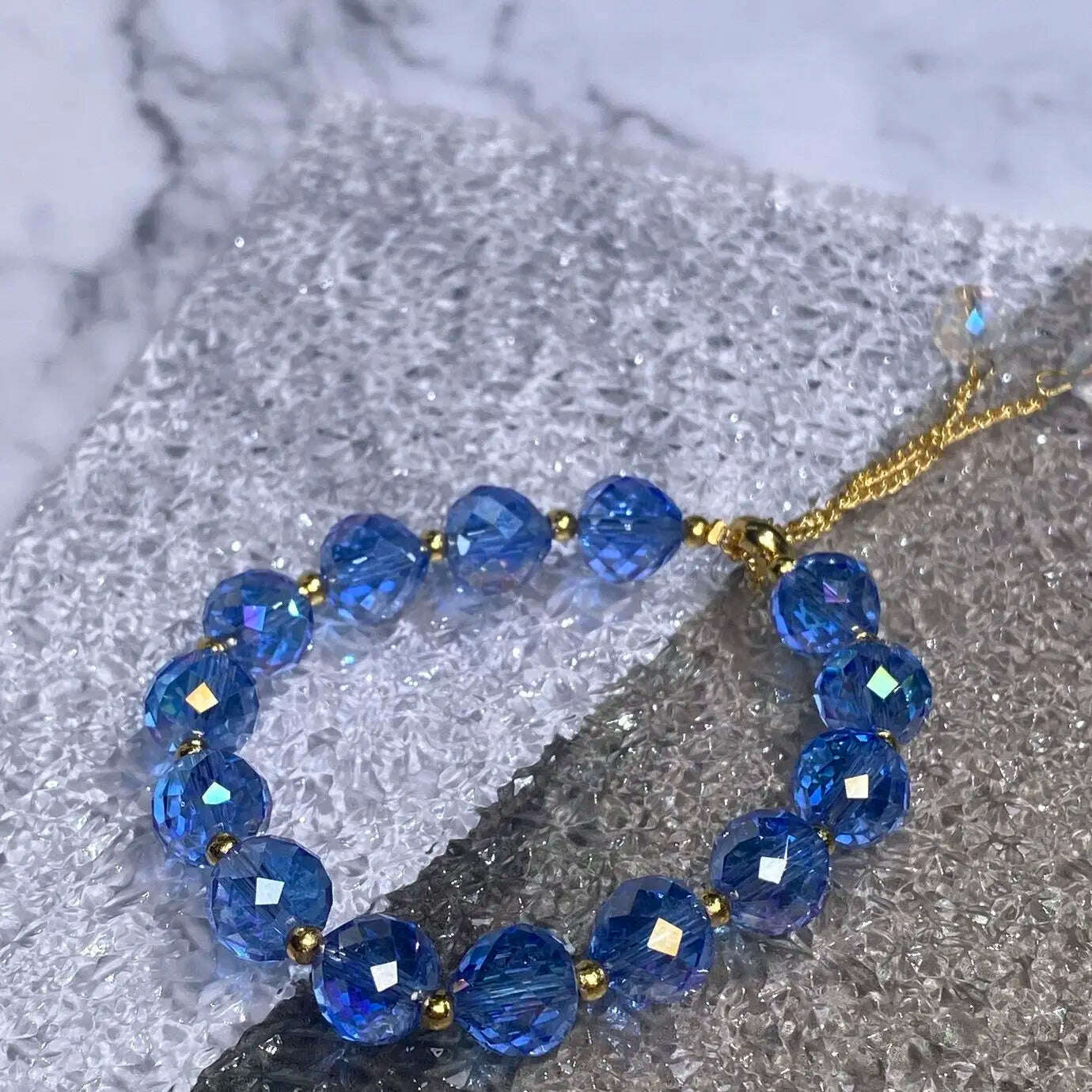 KIMLUD, CARLIDANA New Artificial Austria Crystal Bracelet Fashion Shiny Stone Beads Elasticity Rope Strand Bracelets for Women Jewelry, 30cm / Dark blue, KIMLUD APPAREL - Womens Clothes