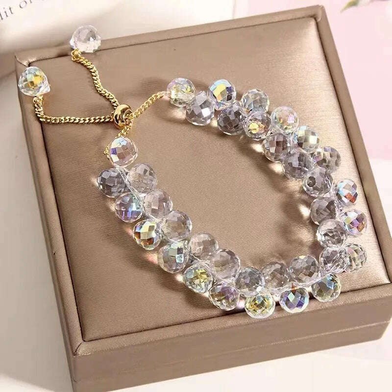 KIMLUD, CARLIDANA New Artificial Austria Crystal Bracelet Fashion Shiny Stone Beads Elasticity Rope Strand Bracelets for Women Jewelry, 30cm / White 1, KIMLUD APPAREL - Womens Clothes