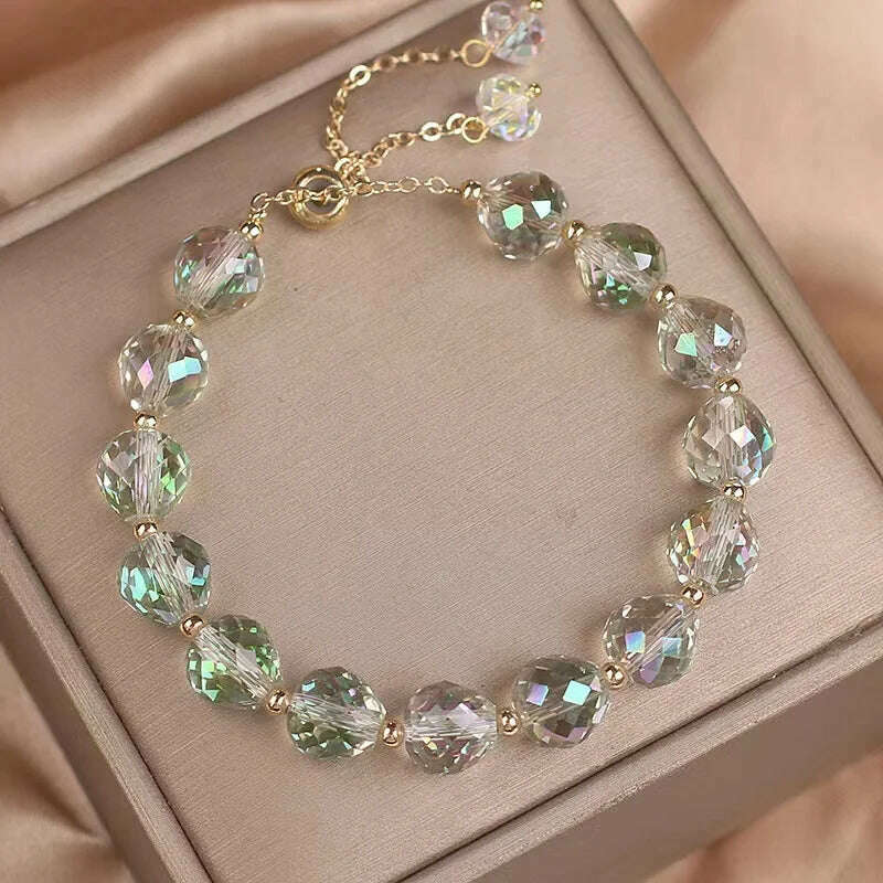 KIMLUD, CARLIDANA New Artificial Austria Crystal Bracelet Fashion Shiny Stone Beads Elasticity Rope Strand Bracelets for Women Jewelry, 30cm / Green 2, KIMLUD APPAREL - Womens Clothes